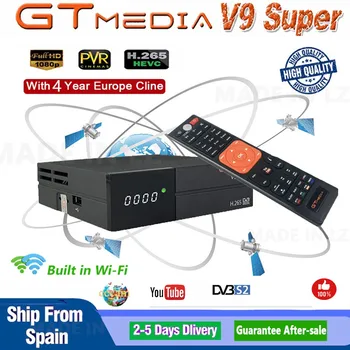 

GT Media V9 Super DVB-S2 Freesat Satellite Receiver V8 Super New Version H.265 WIFI+4Year Europe Spain PT DE PO Cline TV decoder