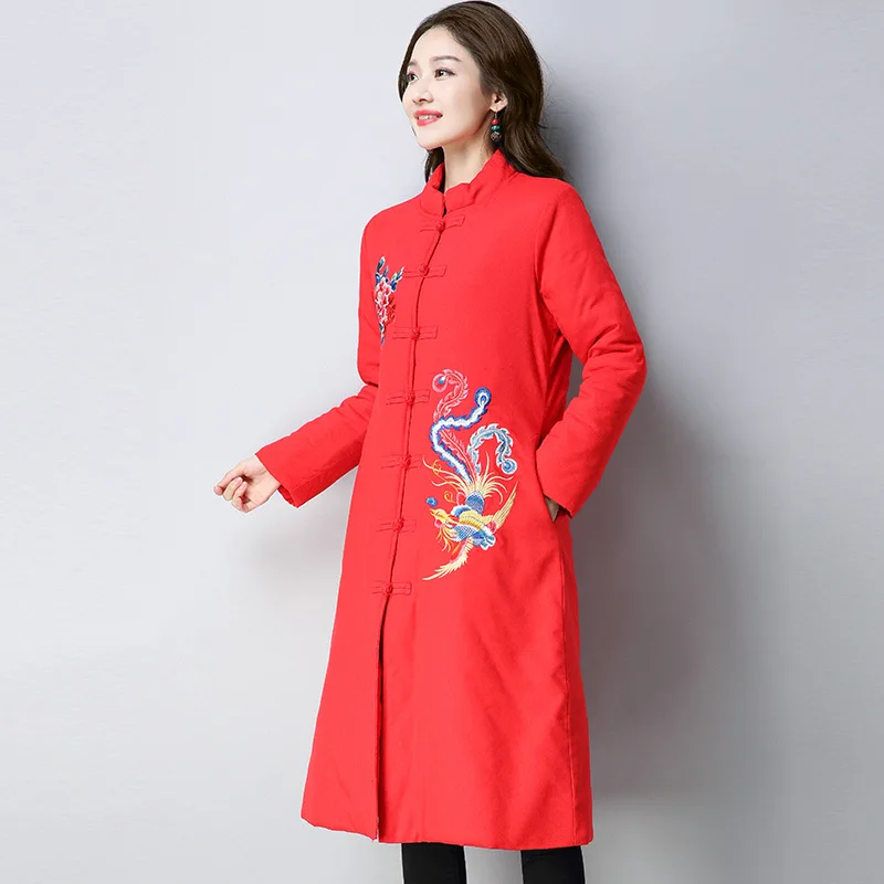 

Ethnic-Style Autumn And Winter New Style Cotton Linen Embroidered Chinese-style Loose Thick Cotton Coat
