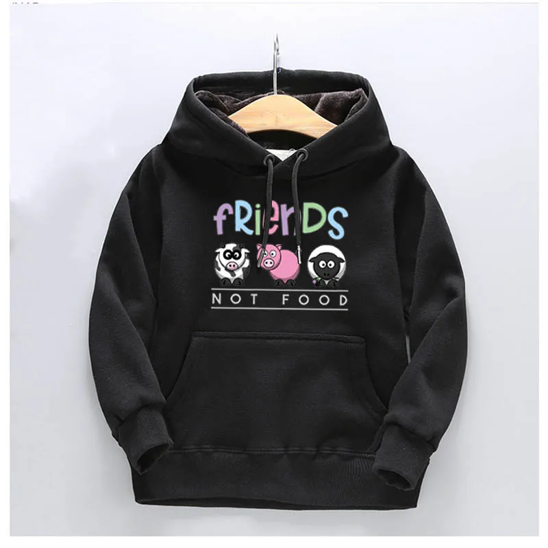 Kids Hoodies Friends Not Food Print Boys Girls Sweatshirts Autumn Winter Clothing Thickened Casual Children Sweat Fille Top