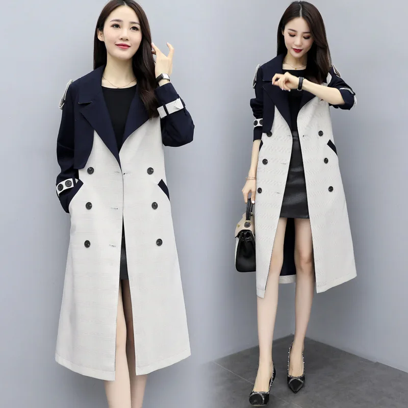 Autumn New Products Korean-style Slim Fit Collage Contrast Color Elegant Boutique WOMEN'S Trench Coat M6002