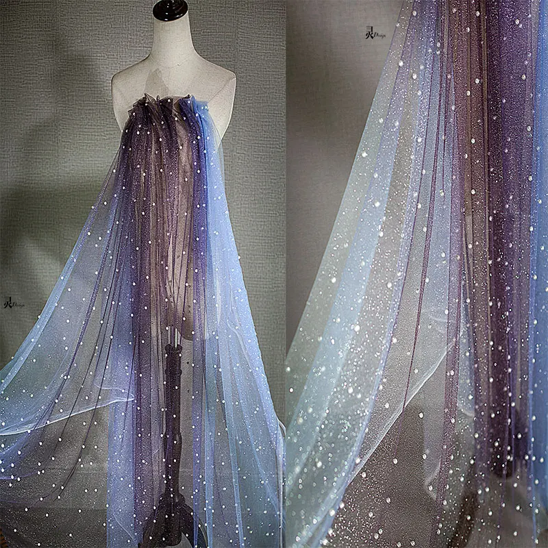 Dream Star Mesh Pearl Silver Bronzing Дизайнерская одежда ткань фон Diy сетчатая ткань