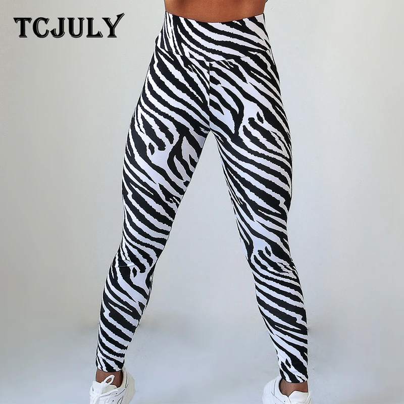 

TCJULY Hot Sale Sexy Zebra Patterns Printed Leggings Women High Waisted Push Up Workout Pants Quick Dry Stretchy Fitness Leggins