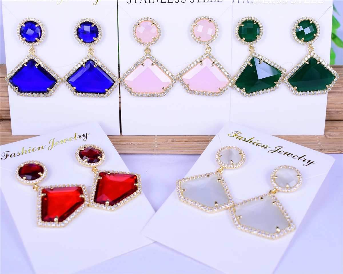 

NEW Women Fashion Jewelry Style Blue/Black/Pink Earrings CZ Zircon sweet stud crystal earrings for women girl