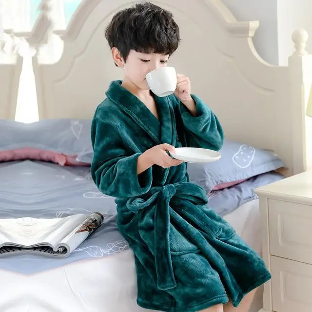 Robes 3929 Зимний детский банный халат для мальчиков с рисунком панды, флисовые халаты, фланелевые банные халаты, Детские полосатые пижамы, одежда для мальчиков - Цвет: Robes 3929