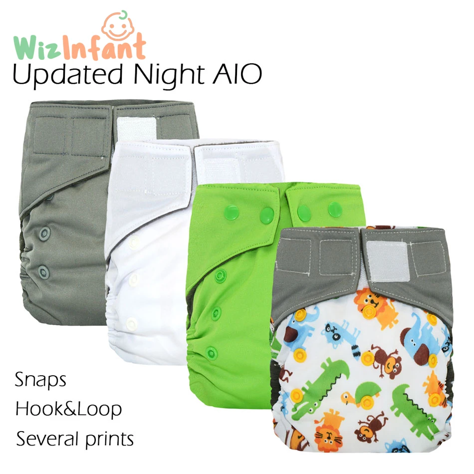 Cloth-Diaper Bamboo Sewn-Insert Charcoal Adjustable High-Absorbent Wizinfant Night-Aio