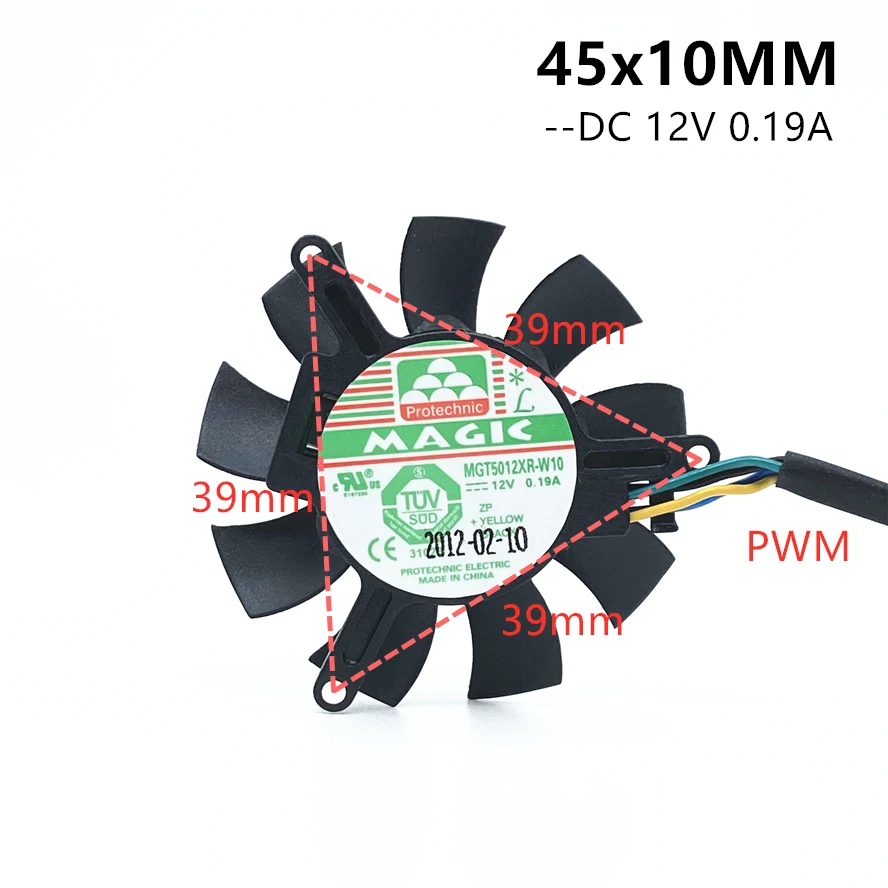 MGT5012XF-W10 High Quality Ultra Quiet 5010 Graphics Card Fan Blade 45MM Diameter 39mm Hole Pitch 12V 0.19A 4pin PWM | Компьютеры и