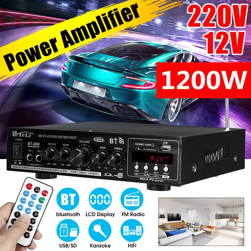 schedel Ster Kinderachtig 1200W Thuis Auto Versterker 2 Kanaals Audio Hifi Bluetooth Geluid  Eindversterker Fm Usb Sd Afstandsbediening Stereo Digitale versterker -  AliExpress