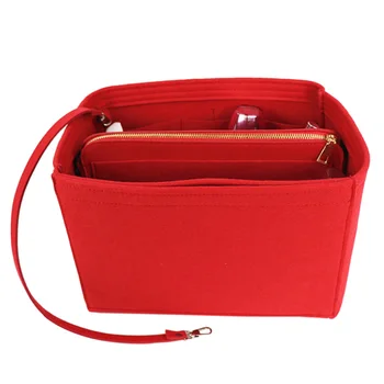 

Red Storage Bags Insert Makeup Handbag Felt Bag organizer with zipper Handbag Tote Shape Fit Cosmetic Bags Never Full,Tote