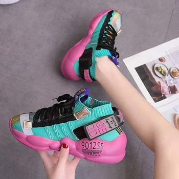 

Women Chunky Sneakers Platform 5cm Thick Sole Ladies Casual Vulcanize Shoes Web Celebrity Dad female fashion Sneakers Designer