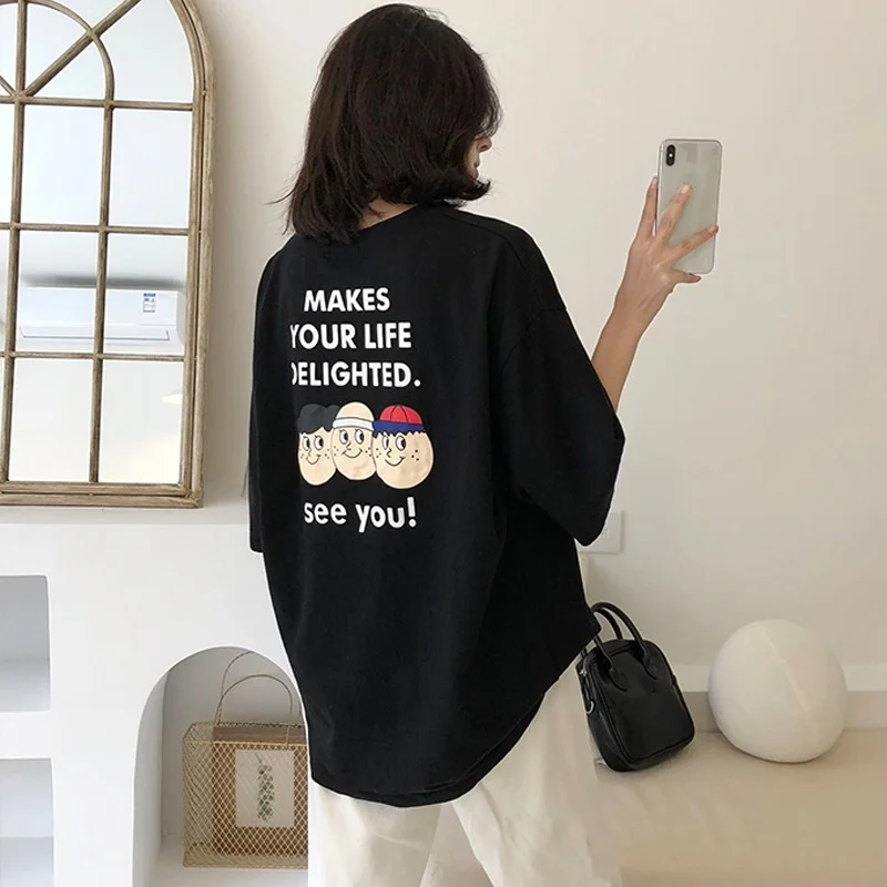 Xian 502 hei Лето, повседневные женские футболки Ulzzang, уличная одежда kawaii, мультяшный принт, футболка в Корейском стиле, Топы Harajuku, футболка с коротким рукавом - Цвет: Xian 502 hei