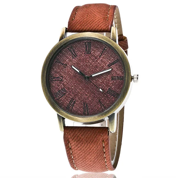 Лидер продаж, джинсовые часы, модные повседневные женские наручные часы с циферблатом в римском стиле, кожаный ремешок, женские часы-браслет, Relogio Feminino reloj mujer - Цвет: Коричневый