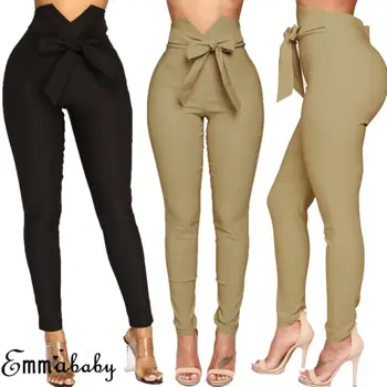 

2020 Sexy Women Slim Skinny Pants High Waist Belted Legging Long Pencil Trousers