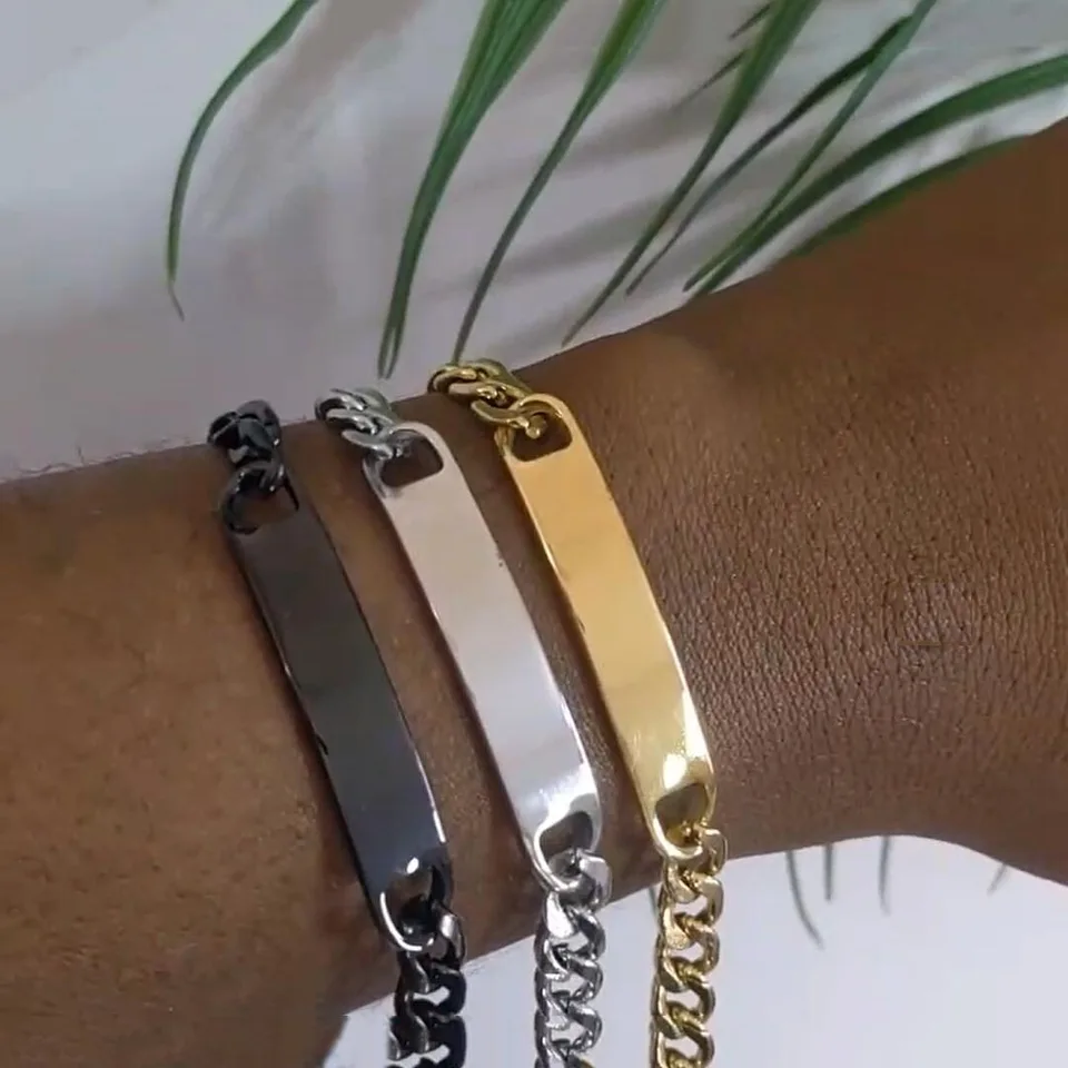 Bracciali A Catena Personalizzati Con Incisione - Gioielli Per Coppia, Famiglia O Amici - Testo Inciso A Scelta - Ricordo Unico Per Anniversari E Matrimoni (Argento O Nero) - 4