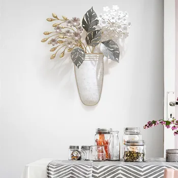 

Retro Creative 3D Flowers Plants And Vase Wrought Iron Wall Hanging Mural Livingroom Wall Decoration Craft Home Decoration R3804