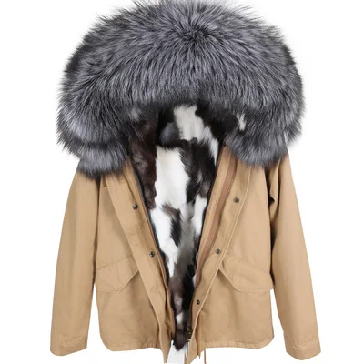 Женская парка зимняя куртка с воротником из натурального меха енота, короткая куртка из меха лисы, модное Свободное пальто из натурального меха