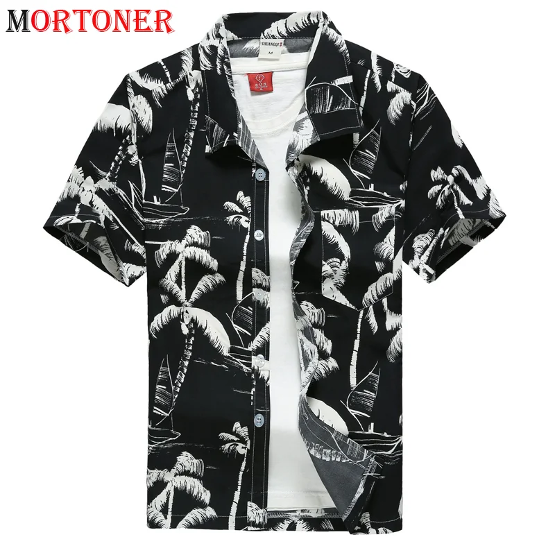 Camisa hawaiana negra con estampado de para hombre, ropa informal con botones, manga corta, Aloha para fiesta vacaciones|Camisas - AliExpress