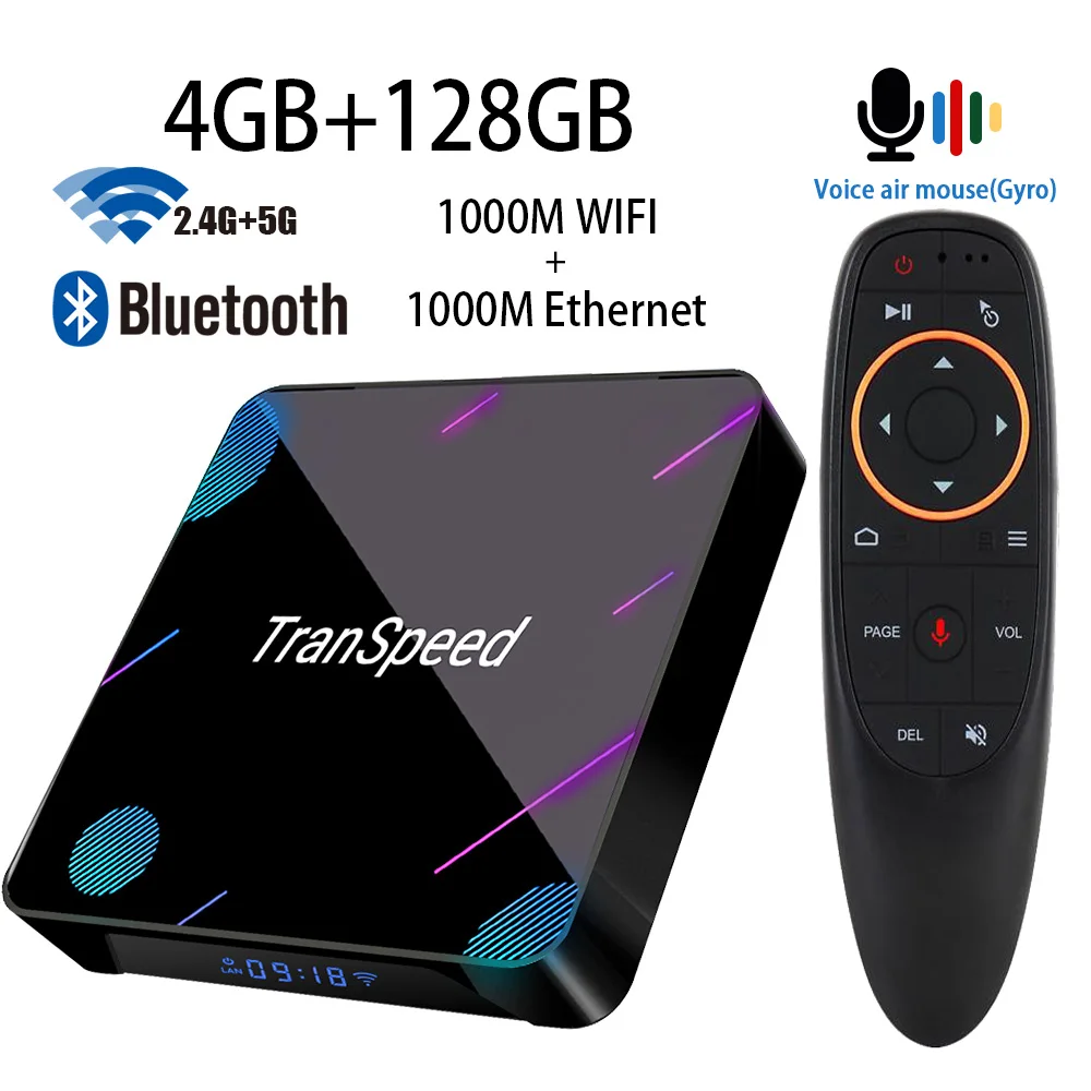 Transpeed X3 Plus Android 9,0 tv Box 4K 8K Amlogic S905X3 4GB 32G 64G 128G 1000M wifi 1000M Ethernet Bluetooth голосовой помощник - Цвет: 128G with Airmouse