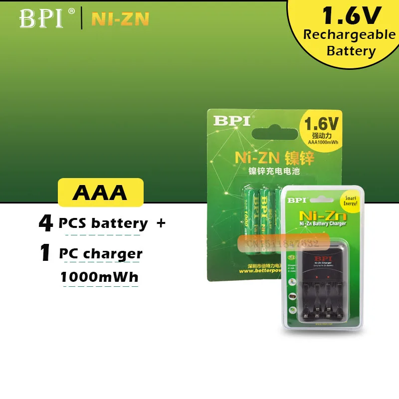 4 шт. NiZn Ni-Zn 1 6 в AAA 1000mWh аккумулятор + умное зарядное устройство BPI | Электроника