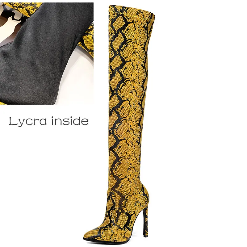 Lycra inside Yellow Lsewilly/размер 43; модные сапоги выше колена; женские сапоги с острым носком на молнии на высоком каблуке для выпускного вечера; элегантные длинные сапоги осень-зима; K232 - Цвет: Lycra inside Yellow