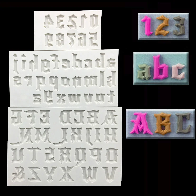 

3pcs/Set Gothic Alphabet And Numbers Fondant Cake Mold Chocolate Mold Kitchen Decorating Tools