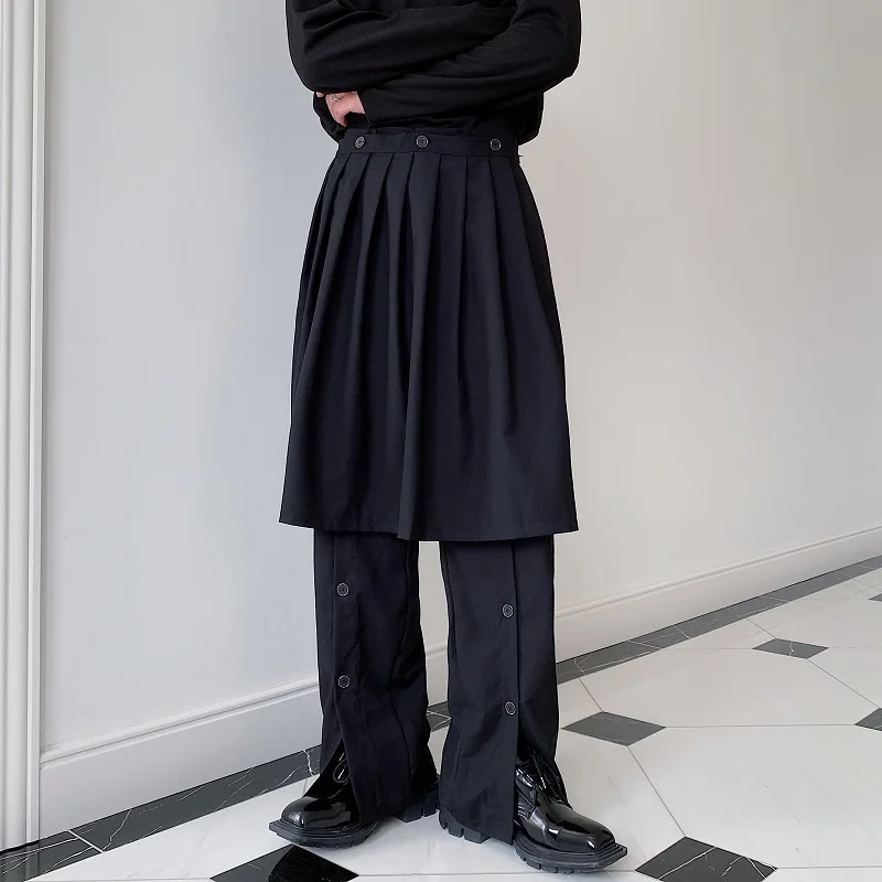 Men's Suit Straight Pants Spring And Autumn New Personality Detachable Two-Piece Set Button Decoration Leisure Large Pants