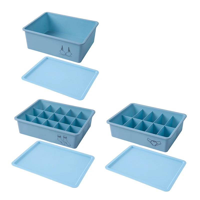 

3 Pcs Bra Underwear Storage Box with Lid Grids Home Wardrobe Drawer Closet Organizer Case for Socks Panties Bra