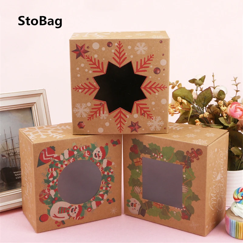StoBag 5 шт. Санта-Клаус рождественские украшения для торта крафт-бумажная коробка