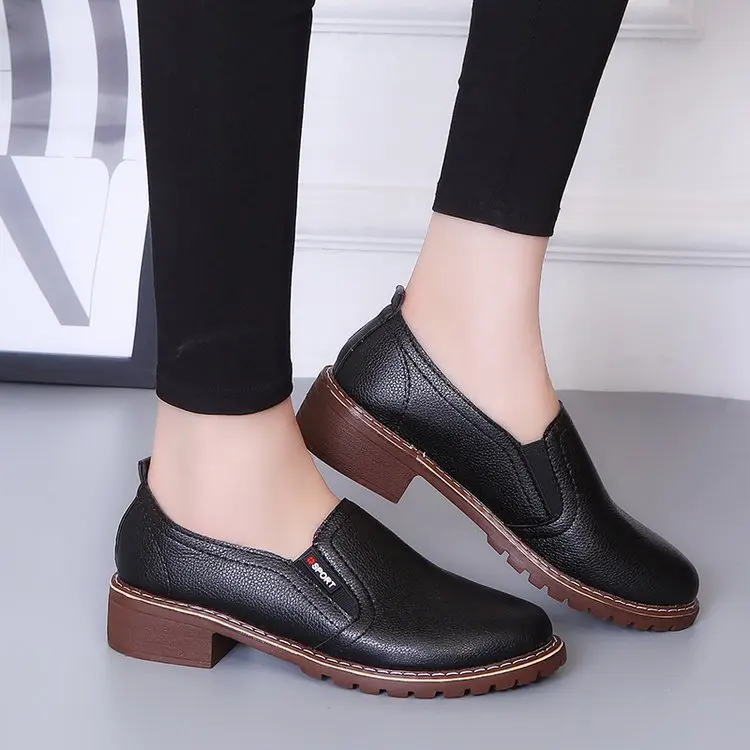 

2019 Spring Shoes WOMEN'S New Style Semi-high Heeled Slip-on Low-top Shoes Versatile Casual Small Leather Shoes