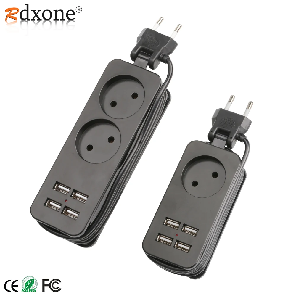 

EU Power Strip Extension Socket Desktop Multiple Socket 1/2 AC Outlets 4 USB with 1.5M Cord Portable Overload Protection