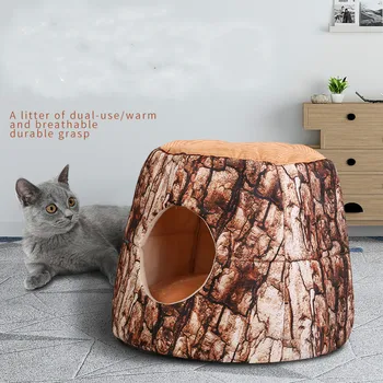 

Cat House Pet Nest Closed Doghouse Bionic Tree Hole Deep Sleep Net Red Cathouse Winter Warm Pet Supplies