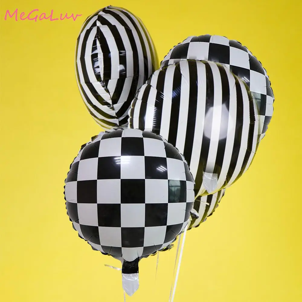 5 шт. 18 дюймов черно-белая полосатая клетчатая фольга Balonnen для детей день рождения
