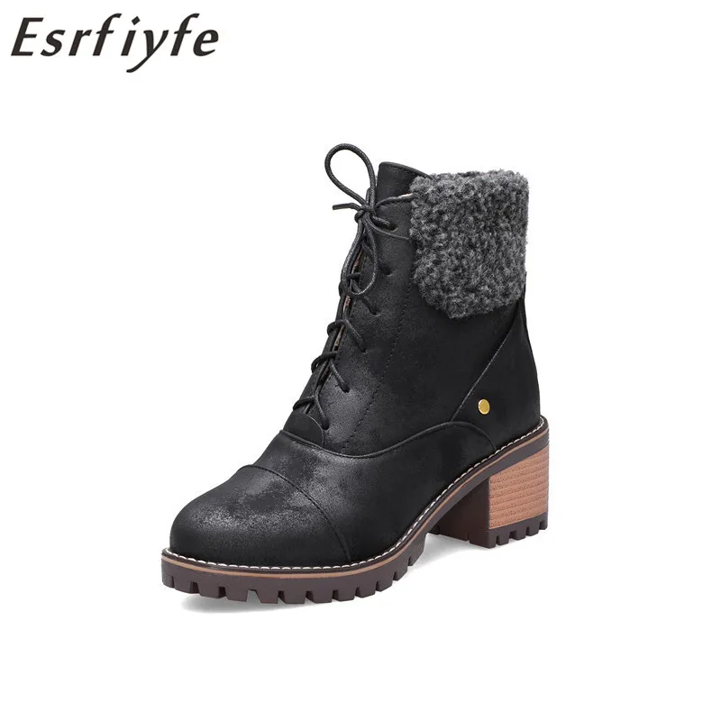 ESRFIYFE 2020 New Women Boots Winter Outdoor Keep Warm Fur Boots Waterproof Women's Snow Boots Thick Heel with Round Head Boots