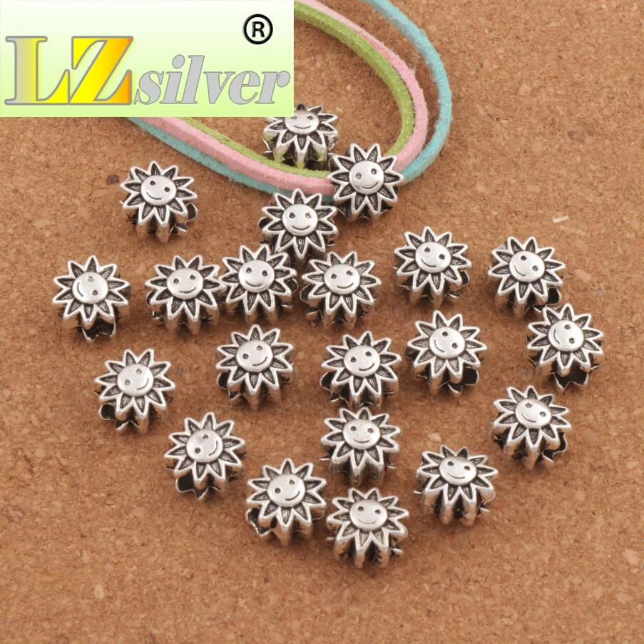 Smiling Sun Face Big Hole Beads 12.5x13mm 80pcs Zinc Alloy Dangle Alloy Metal Jewelry DIY L1348