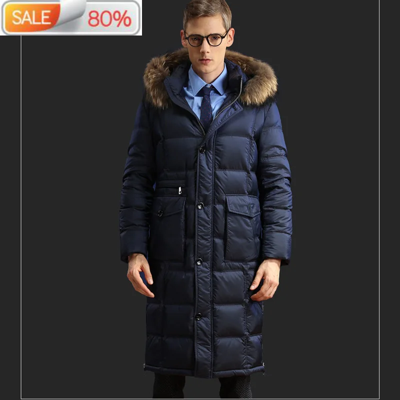 Long Goose Men Winter Coat Raccoon Fur Collar Puffer Jacket Korean Parka Men's Down Jackets NF660AAM-G J3097 | Мужская одежда
