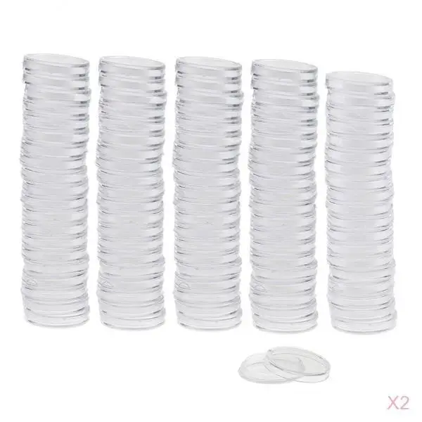 200 22mm Clear Plastic Coin Capsule Holders Coin Display Case Box Collection