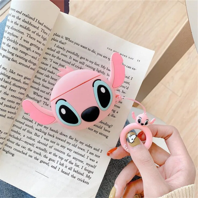 Stitch-Pink Мультфильм Аниме Tonari Нет Тоторо периферийные Bluetooth наушники Airpods силиконовый чехол без лица человек наушники защитный рукав подарок - Цвет: Stitch-Pink