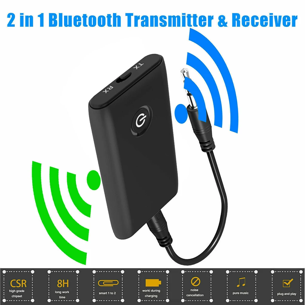 2 in 1 Bluetooth 5.0 Transmitter Receiver TV PC Car Speaker 3.5mm AUX Hifi Music Audio Adapter/Headphones Car/Home Stereo Device