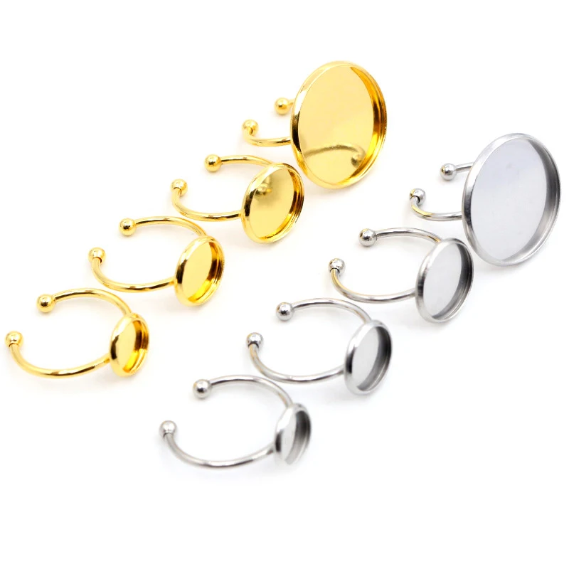 6 8 10 12 14 16 18 20mm En Acier Inoxydable Plaqué Or Réglable Anneau Paramètres Blank Base Fit 6-20mm Verre Cabochon Boutons Lunettes