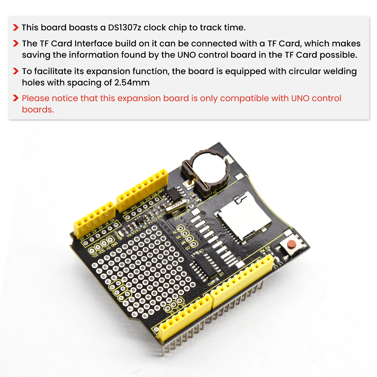 Keyestudio Data Logging Shield Data Recording Module With TF Card Slot for Arduino  UNO(No Battery)