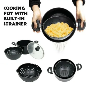 

New 2-in-1 Stainless Steel pot With Swivel Strainer Not Sticky Practical Pot For Kitchen Drain Pasta Vegetables Pot freeship
