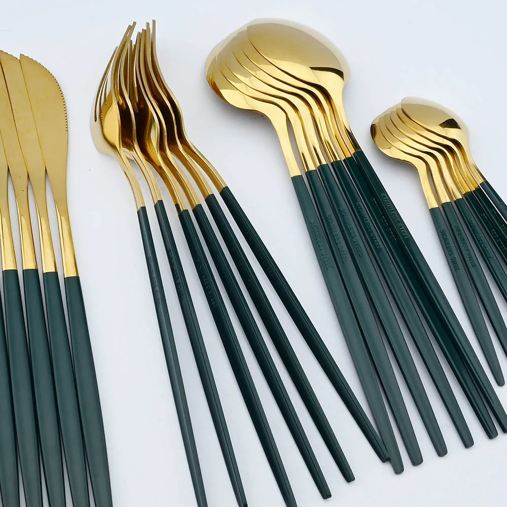 24-delige Groen Goud Servies Set Roestvrij Staal Bestek Set Keuken Vork Mes Lepel Servies Set Tafelgerei Set Zilverwerk Set kopen vanaf een prijs van 52