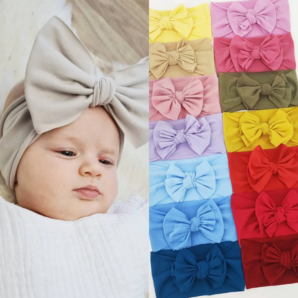 Solid Color Baby Headband Newborn Infant Turban Bow Hair Accessories