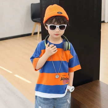 

Boy's Short-Sleeved T-shirt Summer Children's Half Sleeve Striped T-shirt New round Neck Top Fashion
