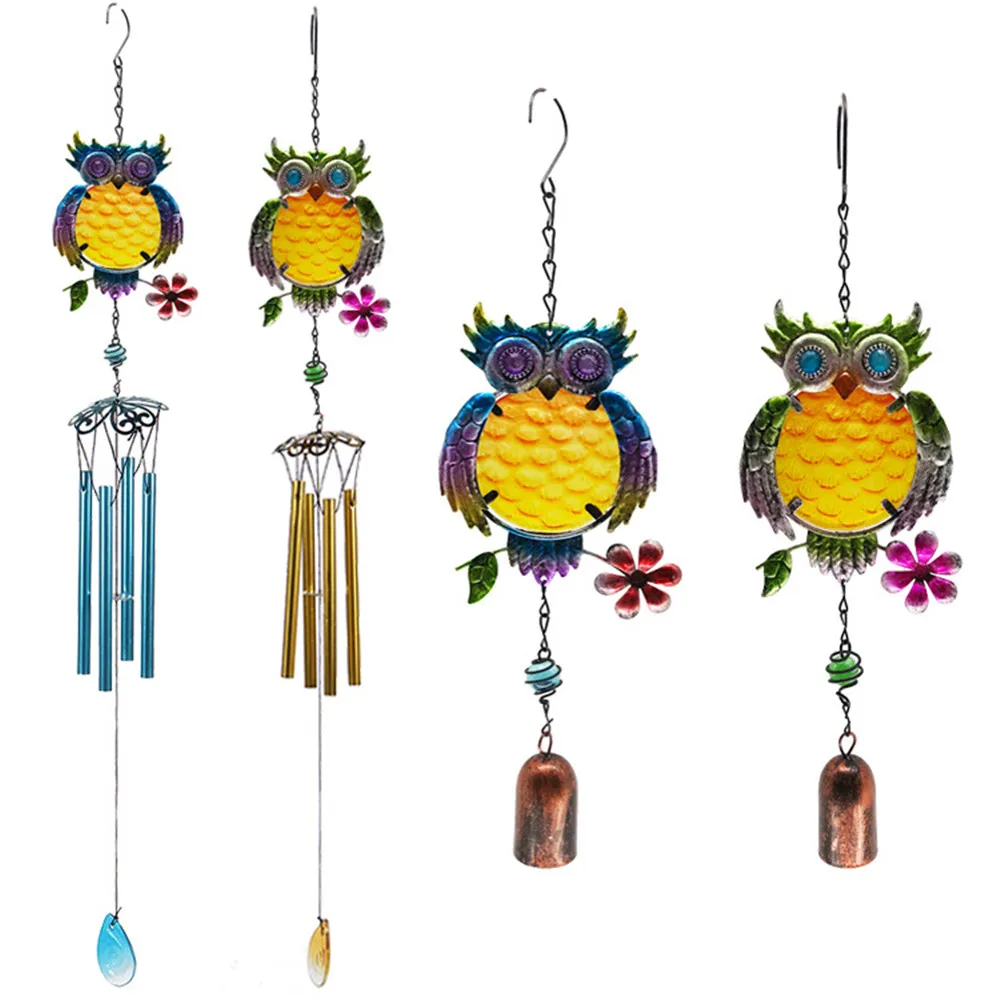 

1PC European Style Retro Metal Owl Wind Chimes Creative Old Wrought Iron Glass Painted Crafts Home Garden Decoration Pendant