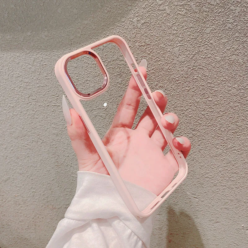 Luxury Transparent Shockproof Armor Case For iPhone 13 12 11 Pro Max X XR XS 7 8 Plus SE2 Metal Camera Protection Hybrid Cover iphone 11 Pro Max cover case