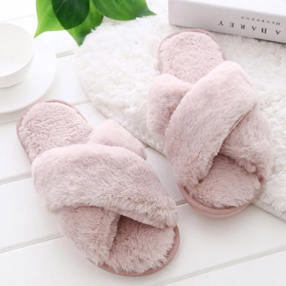 

Fluffy Faux Fur Shoes Woman home slippers Autumn Winter 2019 Fashion Soft Flat Slipper Flip Flop Sandals Shoes Zapatos De Mujer