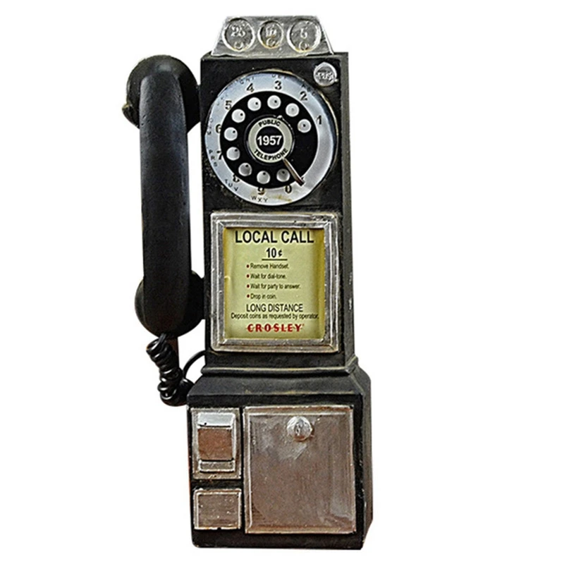 Home Decor Vintage Telephone Model Wall Hanging Crafts Ornaments Retro Home Furniture Figurines Phone Miniature Decoration Gift