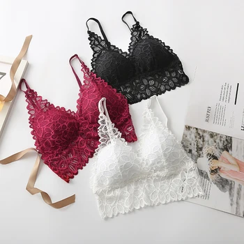 

Lace Sexy Lingerie Female Brassiere Summer Soft Backless Fashion Wireless Bra For Women Padded Push Up Bralette bras Underwear