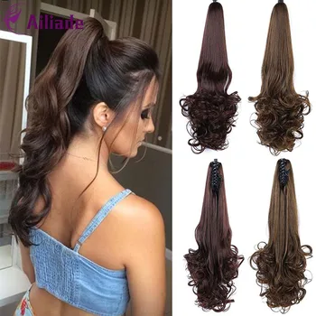 

AILIADE Ponytail Claw Clip In Hair Extensions Curly Wavy Synthetic Ponytail Female Headwears Two Styles Multiple Colour