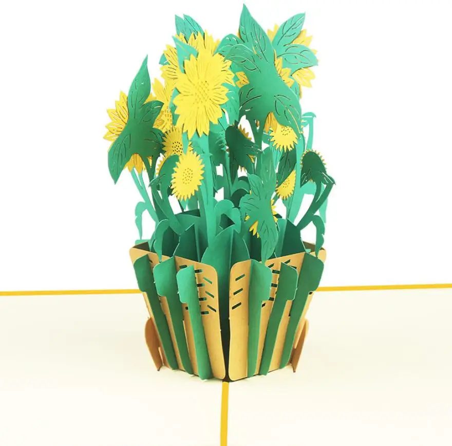 

10pcs Sunflower Flower Handmade Origami 3D Pop UP Greeting Card Invitation For Wedding Birthday Xmas Party Souvenirs Gift